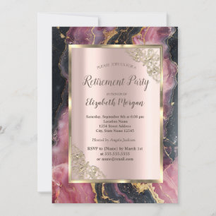  Stylish Gold Glitter Black Burgundy Retirement Invitation