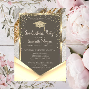 Stylish Gold Glitter Brush Stroke Graduation Invitation