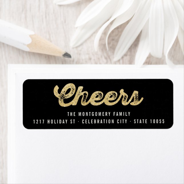 Stylish Gold Glitter Cheers Holiday Return Address Return Address Label (Insitu)