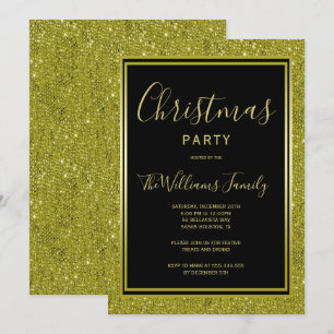 Stylish Gold Glitter, Gold Framed Christmas Party Invitation