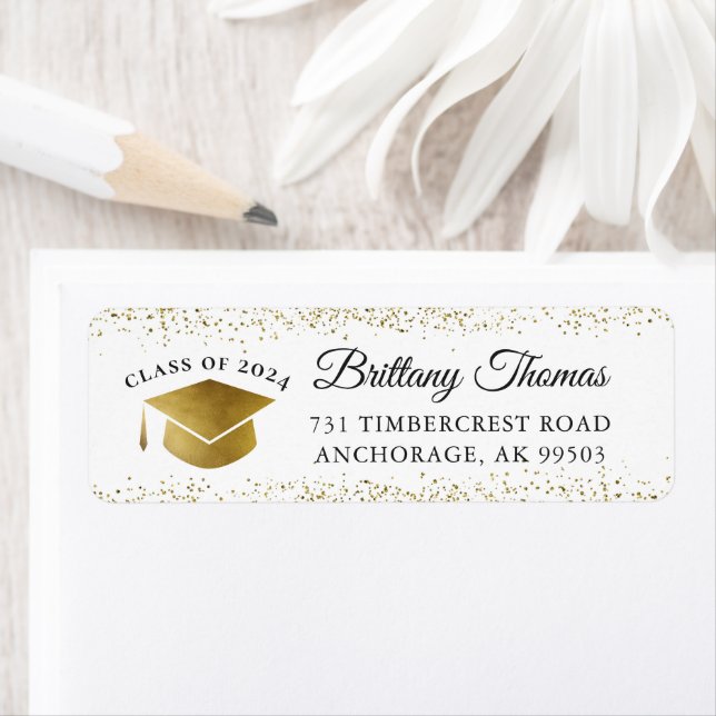 Stylish Gold Glitter Graduation Return Address Label (Insitu)