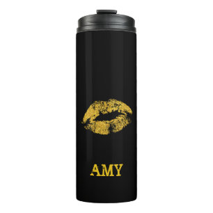Stylish Gold Glitter Lips Thermal Tumbler
