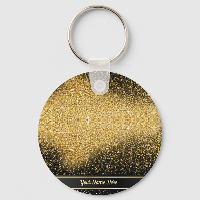 Stylish Gold Glitter Personalised Keyring (Front)