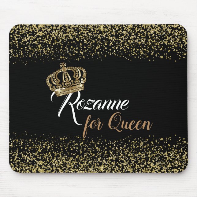 Stylish Gold Glitter Queen Crown Name Mouse Pad (Front)