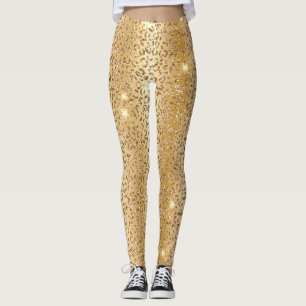 Stylish Gold Glitter Wild Leopard Spots Pattern Leggings