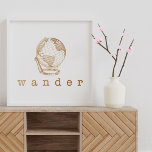 Stylish Gold Globe Wander Quote for Travel Lovers Poster<br><div class="desc">A modern minimalist design of a cool globe drawing and the word wander in a faux gold style.</div>