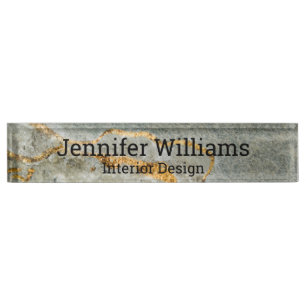stylish gold grey marble classic script nameplate