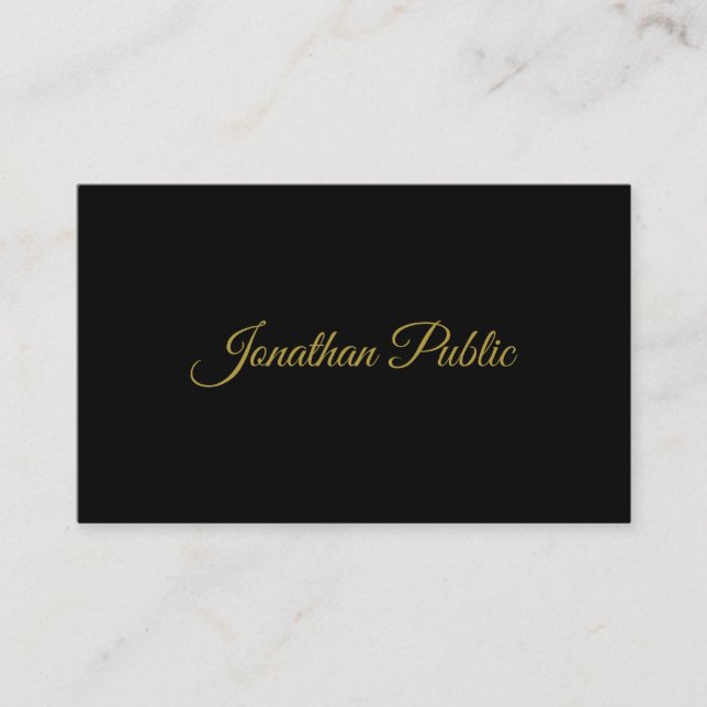 Stylish Gold Handwritten Script Modern Black Plain Business Card (Front)