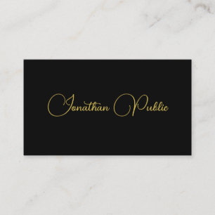 Stylish Gold Handwritten Script Modern Black Plain Business Card