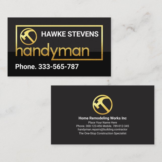 Stylish Gold Handyman Frame Business Card (Front/Back)