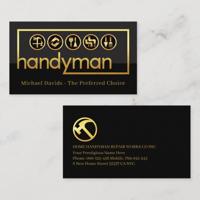 Stylish Gold Handyman Frame Business Card (Front/Back)