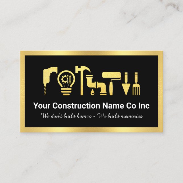 Stylish Gold Handyman Tools Gold Frame Business Card (Front)