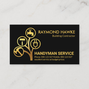 Stylish Gold Handyman Tools Tree Business Card