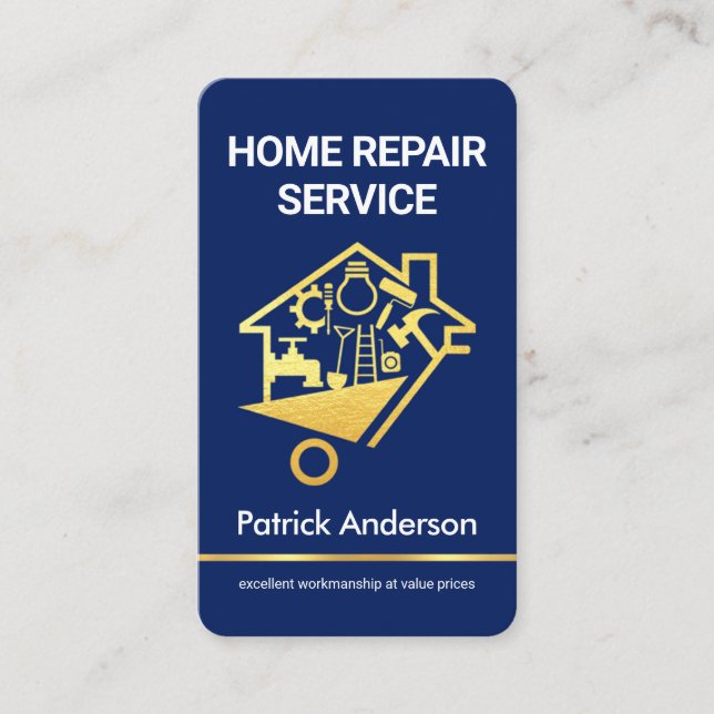 Stylish Gold Handyman's Wheelbarrow Business Card (Front)