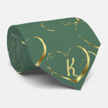 Stylish Gold Heart Monogram Green Valentine Love