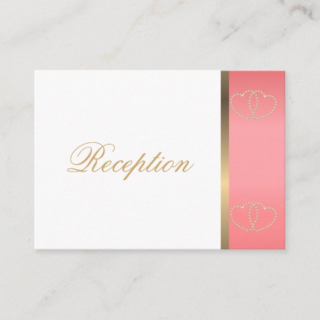 Stylish Gold Hearts on Coral and White Enclosure Card (Front)
