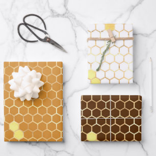 Stylish Gold Honeycomb Honey Wrapping Paper Sheet