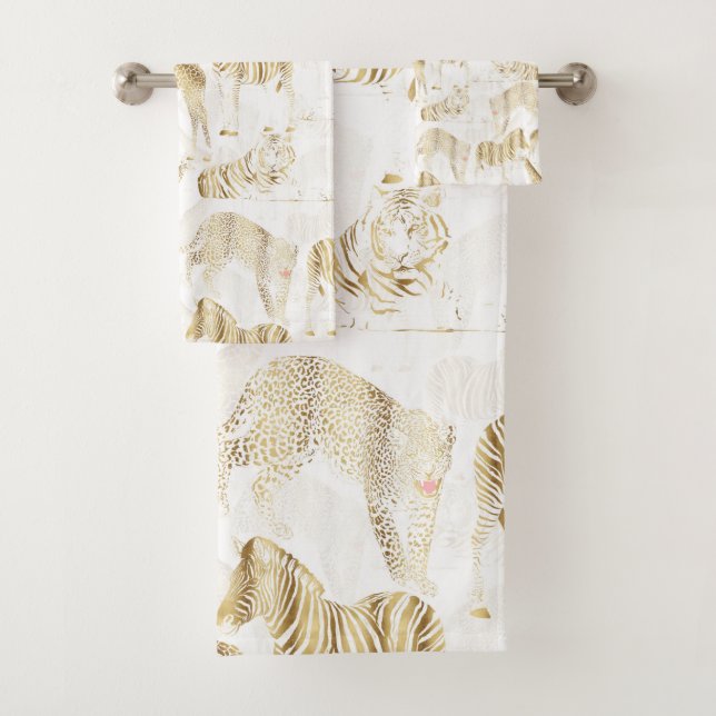 Stylish Gold Jungle Wild Animals Pattern Bath Towel Set (Insitu)