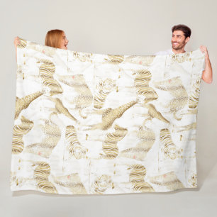Stylish Gold Jungle Wild Animals Pattern Fleece Blanket