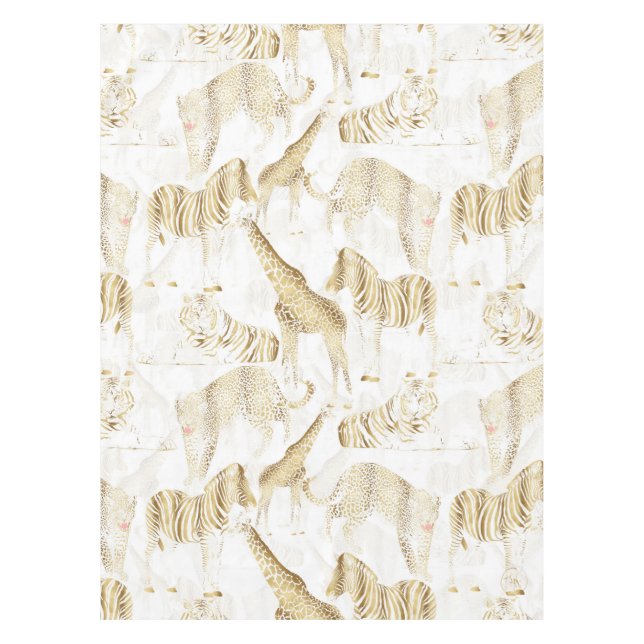 Stylish Gold Jungle Wild Animals Pattern Tablecloth (Front)