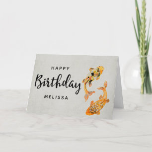 Stylish Gold Koi Fish Birthday Card