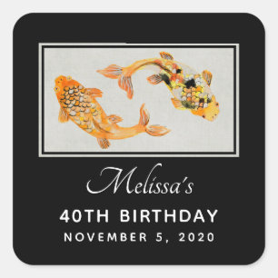 Stylish Gold Koi Fish Birthday Square Sticker
