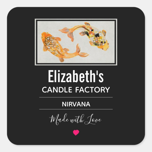 Stylish Gold Koi Fish Candle Soap Biz Square Sticker (Front)