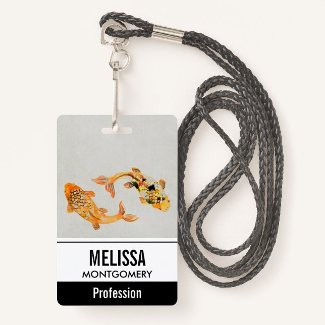 Stylish Gold Koi Fish ID Badge (Front with Lanyard)