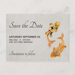 Stylish Gold Koi Fish Save the Date Invitation Postcard