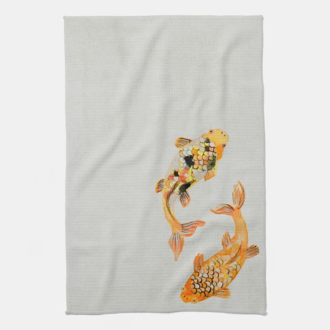 Stylish Gold Koi Fish Tea Towel (Vertical)