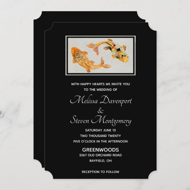 Stylish Gold Koi Fish Wedding Invitation (Front/Back)