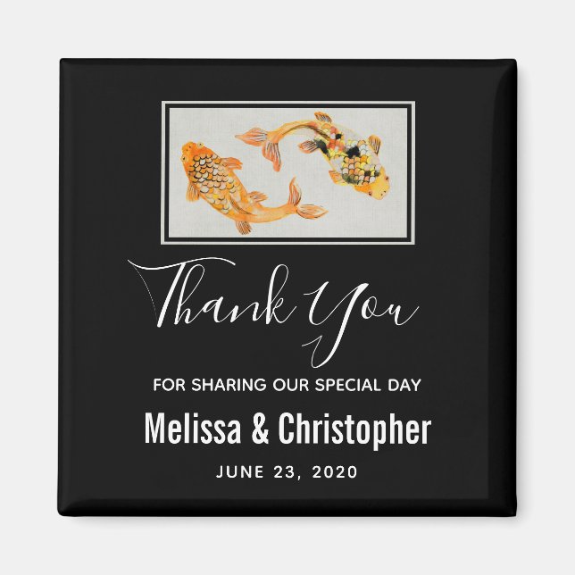 Stylish Gold Koi Fish Wedding Thank You Magnet (Front)