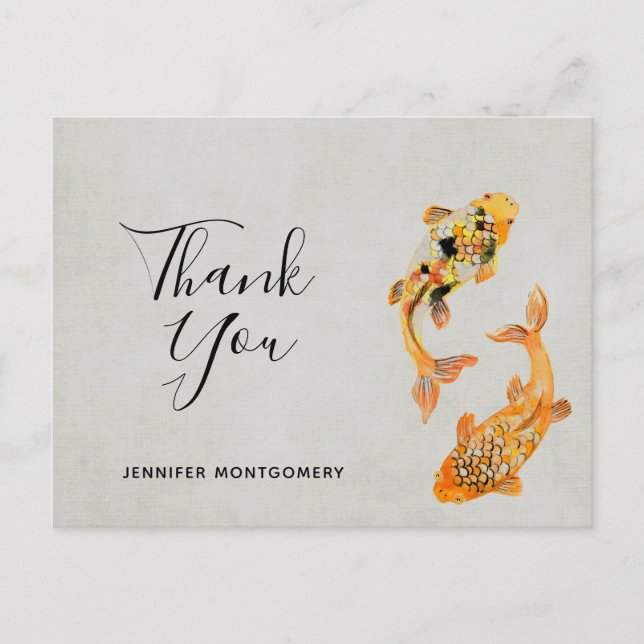 Stylish Gold Koi FishThank You Postcard (Front)