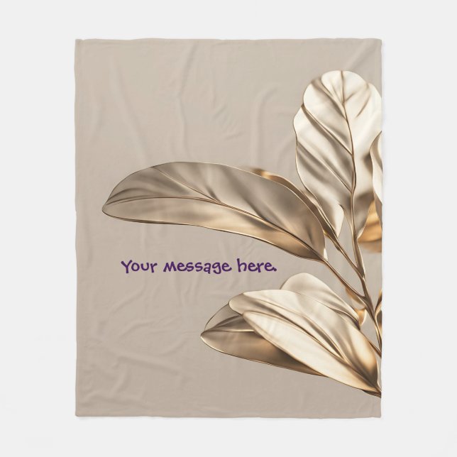 Stylish Gold Leaf  Fleece Blanket (Front)