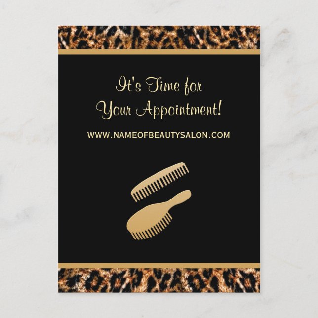 Stylish Gold Leopard Salon Appointment Reminder Postcard (Front)
