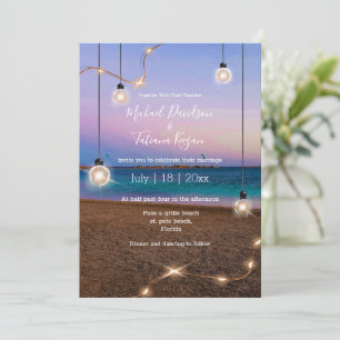 stylish gold lights beach wedding invitation