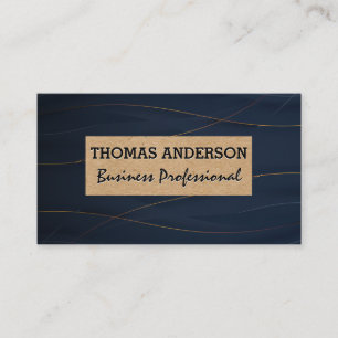 Stylish Gold Lines   Deep Blue Background Business Card