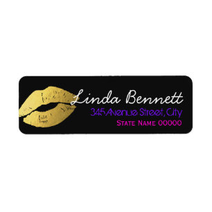 Stylish Gold Lips Fashionable Mini Card Return Address Label