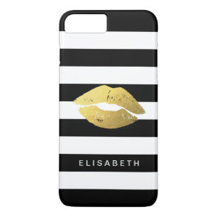 Stylish Gold Lips with Classy Black White Stripes iPhone 8 Plus/7 Plus Case