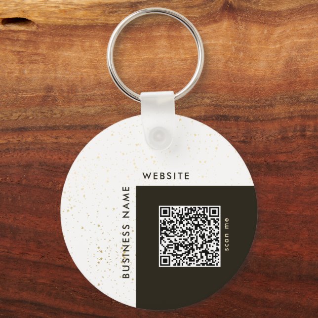Stylish Gold Logo & QR Code Company Keychain (Back)