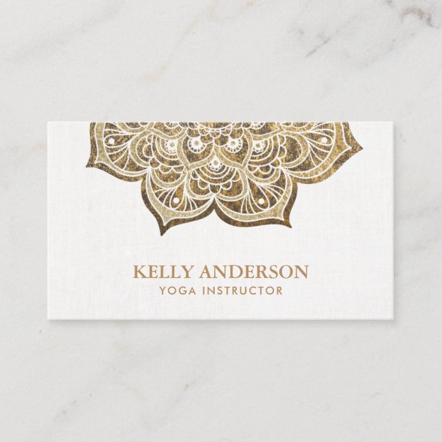 Stylish Gold Lotus Mandala Yoga Instructor Business Card (Front)
