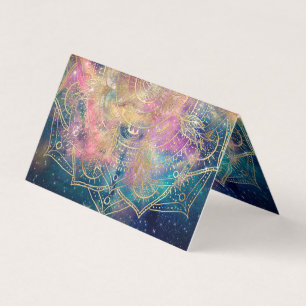 Stylish Gold Mandala Colourful Watercolor Nebula  Business Card