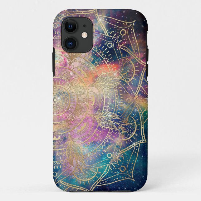 Stylish Gold Mandala Colourful Watercolor Nebula  Case-Mate iPhone Case (Back)