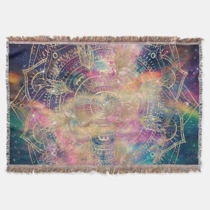 Stylish Gold Mandala Colourful Watercolor Nebula Throw Blanket