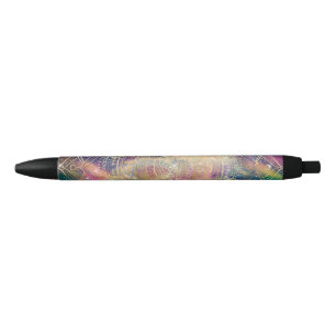 Stylish Gold mandala watercolor & Nebula Colorful Black Ink Pen