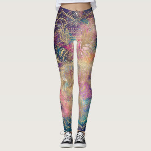 Stylish Gold mandala watercolor & Nebula Colorful Leggings