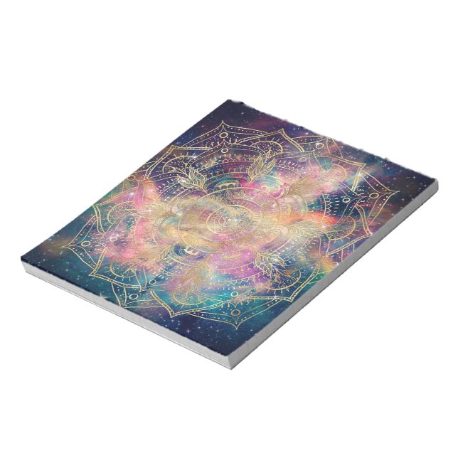 Stylish Gold mandala watercolor & Nebula Colorful Notepad (Rotated)