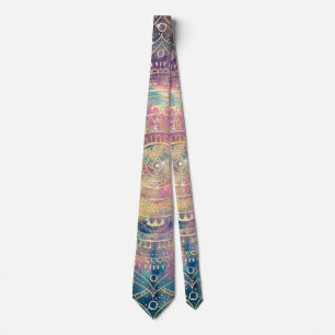 Stylish Gold mandala watercolor & Nebula Colorful Tie