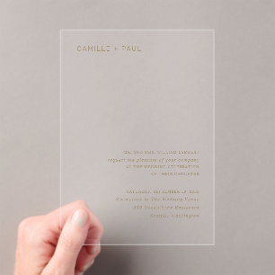 Stylish Gold Minimalist Wedding Acrylic Invitations