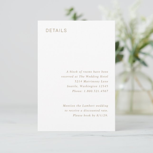 Stylish Gold Minimalist Wedding Enclosure Card (Standing Front)